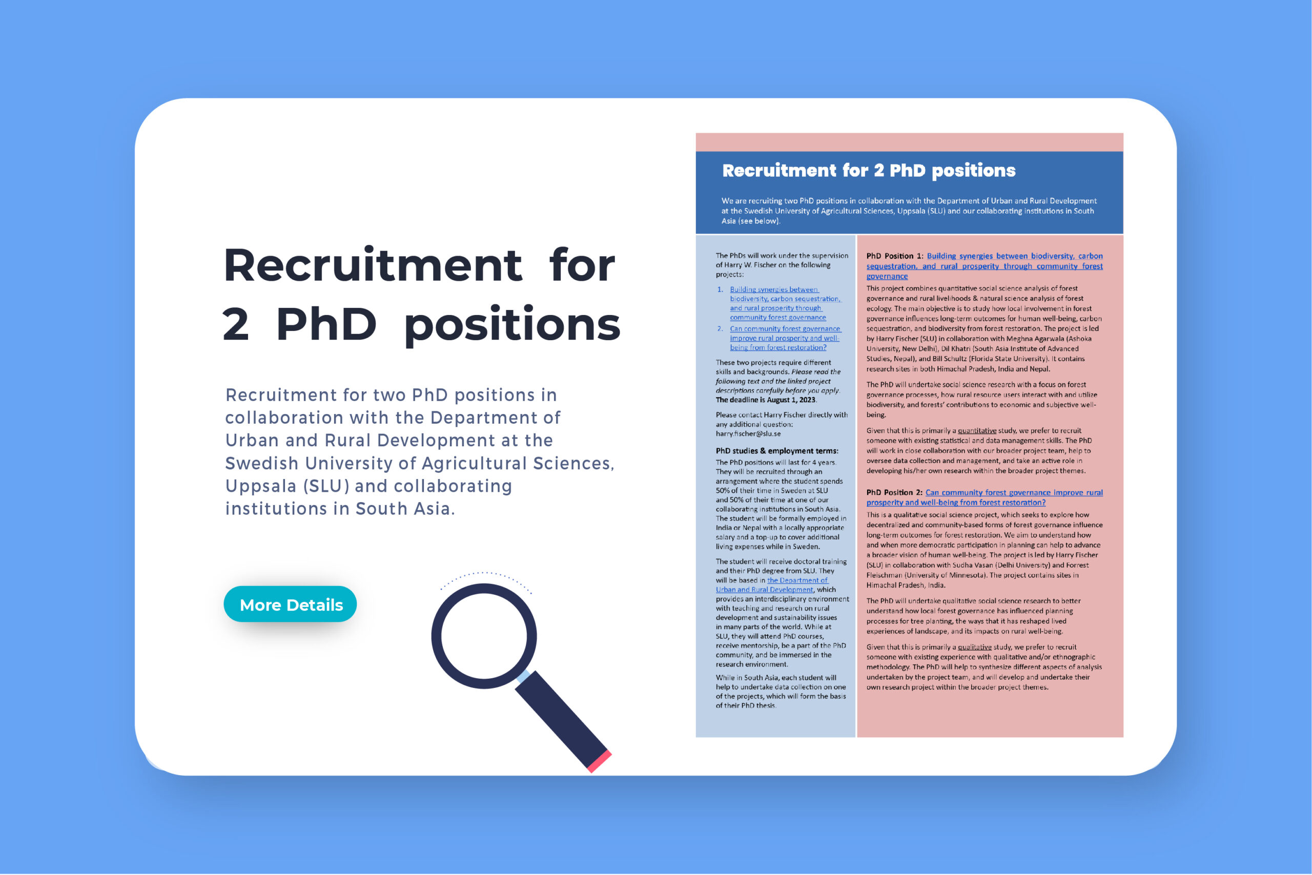 Recruit Postdoc Position Recruitment for 2 PhD positions (Closed) - Southasia Institute of ...